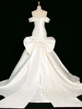 Cifeeo- Chic Mermaid Strapless Sleeveless White Satin Wedding Dresses With Ruffles C3743