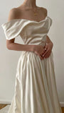 Cifeeo- Simple white satin Bridal dress white Wedding dress With Ruffles C3781