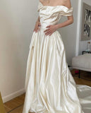 Cifeeo- Simple white satin Bridal dress white Wedding dress With Ruffles C3781