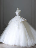 Cifeeo- Chic Ball Gown Strapless White Sleeveless Lace Satin Wedding Dresses With Ruffles C3809