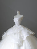 Cifeeo- Chic Ball Gown Strapless White Sleeveless Lace Satin Wedding Dresses With Ruffles C3809