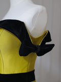 Cifeeo-back to school outfits nye outfits Valentine's Day outfits Sexy A Line Strapless Satin Yellow Long Prom Dresses Evening Gowns S3869