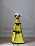 Cifeeo-back to school outfits nye outfits Valentine's Day outfits Sexy A Line Strapless Satin Yellow Long Prom Dresses Evening Gowns S3869