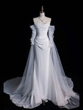 Cifeeo- Vintage Mermaid Strapless Tulle Long White Wedding Dresses C674