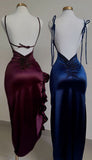 Cifeeo-Cyber Monday Christmas party outfits Vintage Mermaid Spaghetti Straps Custom Silk Satin Blue Long Prom Dresses C730