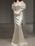 Cifeeo- Vintage Mermaid Straps Long Sleeves Satin Wedding Dresses C787