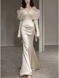 Cifeeo- Vintage Mermaid Straps Long Sleeves Satin Wedding Dresses C787