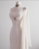 Cifeeo- Vintage Mermaid One Shoulder Long Chiffon Wedding Dresses C793