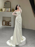 Cifeeo- Chic Mermaid Long Sleeves Off The Shoulder Long Satin Wedding Dresses C801