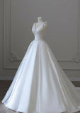 Cifeeo- Chic Ball Gown V neckline White Long Satin Wedding Dresses C811