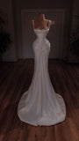 Cifeeo- Chic Mermaid Straps White Long Satin Wedding Dresses C812