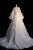 Cifeeo- Fairytale A Line Off The Shoulder White Long Tulle Wedding Dresses C819