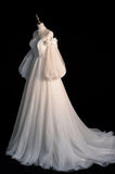 Cifeeo- Fairytale A Line Off The Shoulder White Long Tulle Wedding Dresses C819