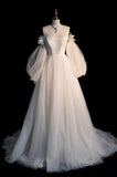 Cifeeo- Fairytale A Line Off The Shoulder White Long Tulle Wedding Dresses C819