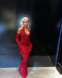 Cifeeo-Cyber Monday Christmas party outfits Sexy Mermaid Halter Red Sequin Long Prom Dress With Gloves C949