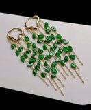 CIFEEO- Casual Green Sterling Silver 14K Gold Jade Tassel Drop Earrings KX1003