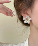 CIFEEO- Casual White Sterling Silver Alloy Floral Stud Earrings ZZ083