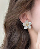 CIFEEO- Casual White Sterling Silver Alloy Floral Stud Earrings ZZ083