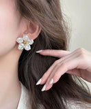 CIFEEO- Casual White Sterling Silver Alloy Floral Stud Earrings ZZ083