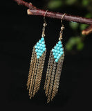 CIFEEO- 14K Gold Turquoise Tassel Drop Earrings