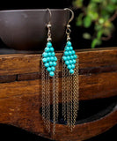 CIFEEO- 14K Gold Turquoise Tassel Drop Earrings