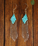 CIFEEO- 14K Gold Turquoise Tassel Drop Earrings