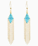 CIFEEO- 14K Gold Turquoise Tassel Drop Earrings