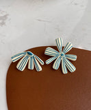 CIFEEO- Chic Beige Sterling Silver Asymmetric Floral Stud Earrings KX1012