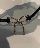 CIFEEO- Chic Black Make Old Black Gold Bow Pendant Necklace GH1052