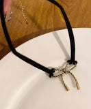 CIFEEO- Chic Black Make Old Black Gold Bow Pendant Necklace GH1052