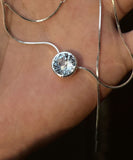 CIFEEO- Chic Blue Stainless Steel Gem Stone Pendant Necklace GH1038