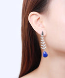 CIFEEO- Sterling Silver Inlaid Gem Stone Zircon Drop Earrings