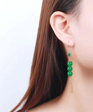 CIFEEO- Sterling Silver Overgild 14K Gold Jade Tassel Drop Earrings