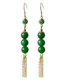 CIFEEO- Sterling Silver Overgild 14K Gold Jade Tassel Drop Earrings