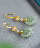 CIFEEO- Chic Light Green Sterling Silver Overgild Double Ring Jade Zircon Drop Earrings GH1020