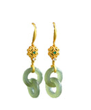 CIFEEO- Chic Light Green Sterling Silver Overgild Double Ring Jade Zircon Drop Earrings GH1020