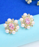 CIFEEO- Sterling Silver Crystal Pearl Zircon Stud Earrings