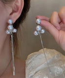 CIFEEO- Chic Silk Sterling Silver Alloy Pearl Tassel Drop Earrings ZZ089