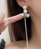 CIFEEO- Chic Silk Sterling Silver Alloy Pearl Tassel Drop Earrings ZZ089