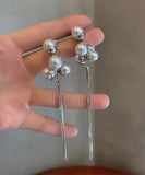 CIFEEO- Chic Silk Sterling Silver Alloy Pearl Tassel Drop Earrings ZZ089