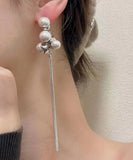 CIFEEO- Chic Silk Sterling Silver Alloy Pearl Tassel Drop Earrings ZZ089