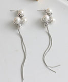 CIFEEO- Chic Silk Sterling Silver Alloy Pearl Tassel Drop Earrings ZZ089