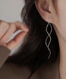 CIFEEO- Chic Silk Sterling Silver Wave Drop Earrings ZZ033