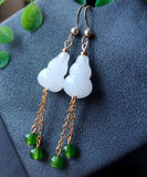 CIFEEO- 14K Gold Jade Gourd Gem Stone Tassel Drop Earrings