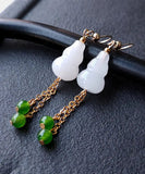 CIFEEO- 14K Gold Jade Gourd Gem Stone Tassel Drop Earrings