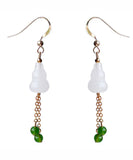 CIFEEO- 14K Gold Jade Gourd Gem Stone Tassel Drop Earrings