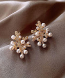 CIFEEO- Chic White Sterling Silver Overgild Zircon Coral Pearl Stud Earrings GH1065