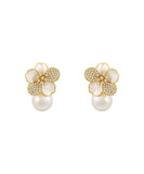 CIFEEO- Chic White Sterling Silver Overgild Zircon Pearl Floral Stud Earrings KX1040