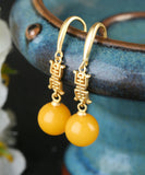 CIFEEO- Sterling Silver Overgild Inlaid Spheroidal Beeswax Drop Earrings