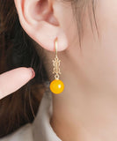 CIFEEO- Sterling Silver Overgild Inlaid Spheroidal Beeswax Drop Earrings